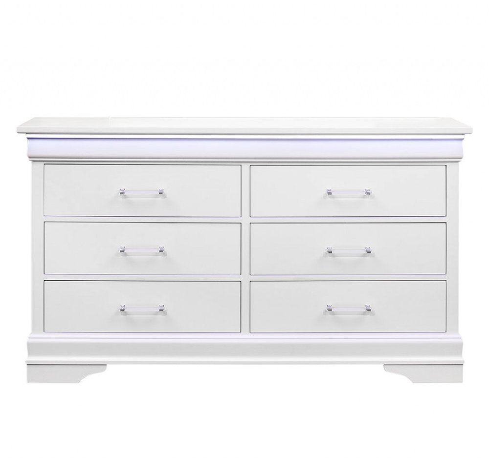 White Solid Wood Five Drawer Chest with LED Lighting - 16-inch