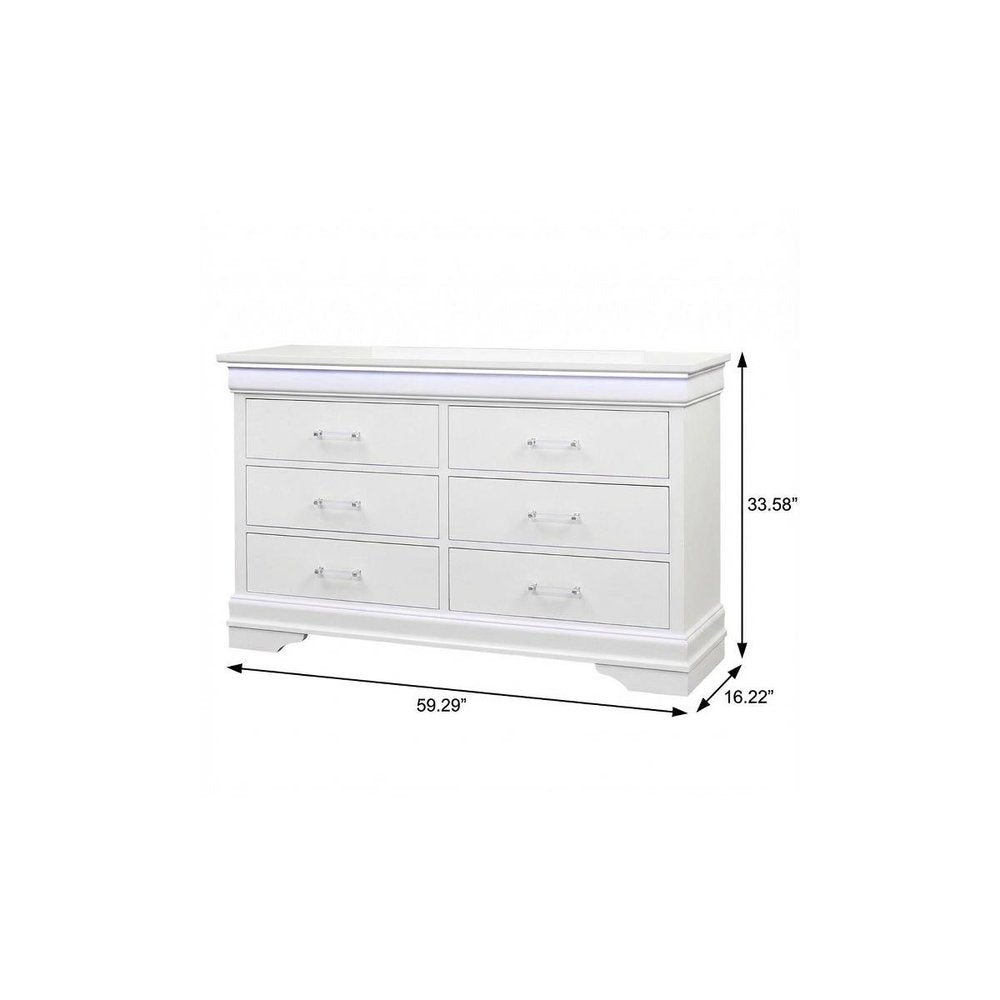 White Solid Wood Five Drawer Chest with LED Lighting - 16-inch