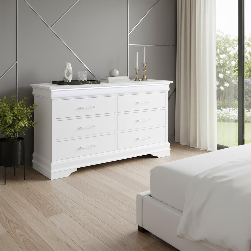 White Solid Wood Five Drawer Chest with LED Lighting - 16-inch