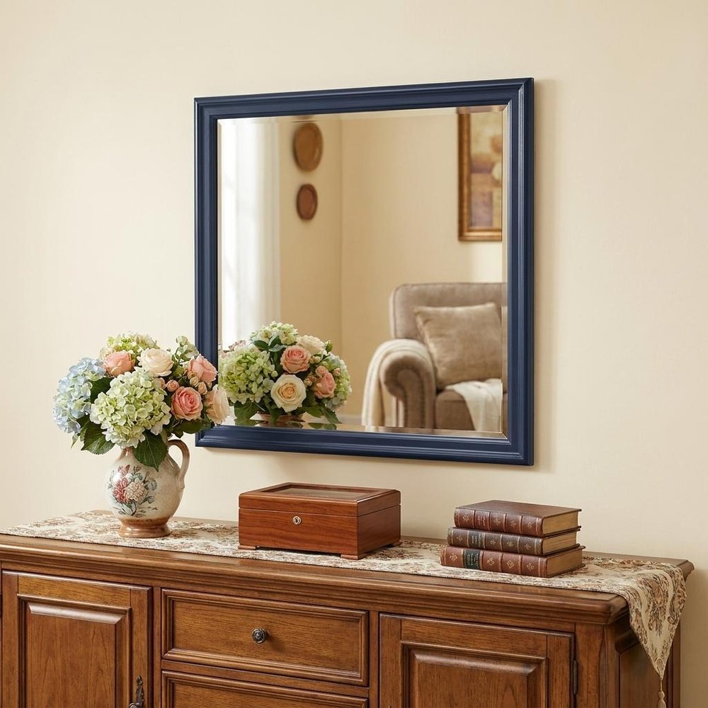 Blue Square Wood Framed Accent Mirror - 38-inch