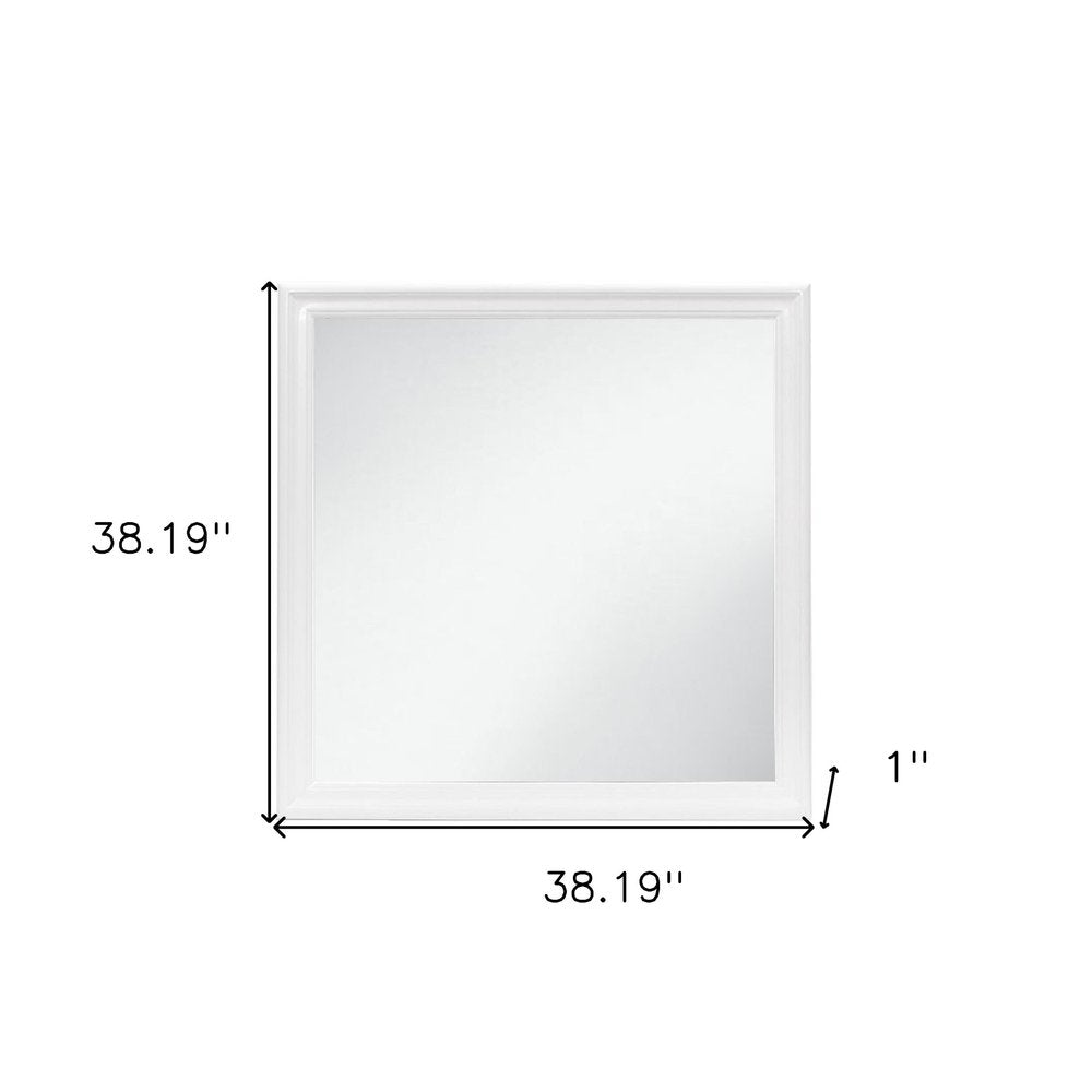 White Square Wood Framed Accent Mirror - 38-inch