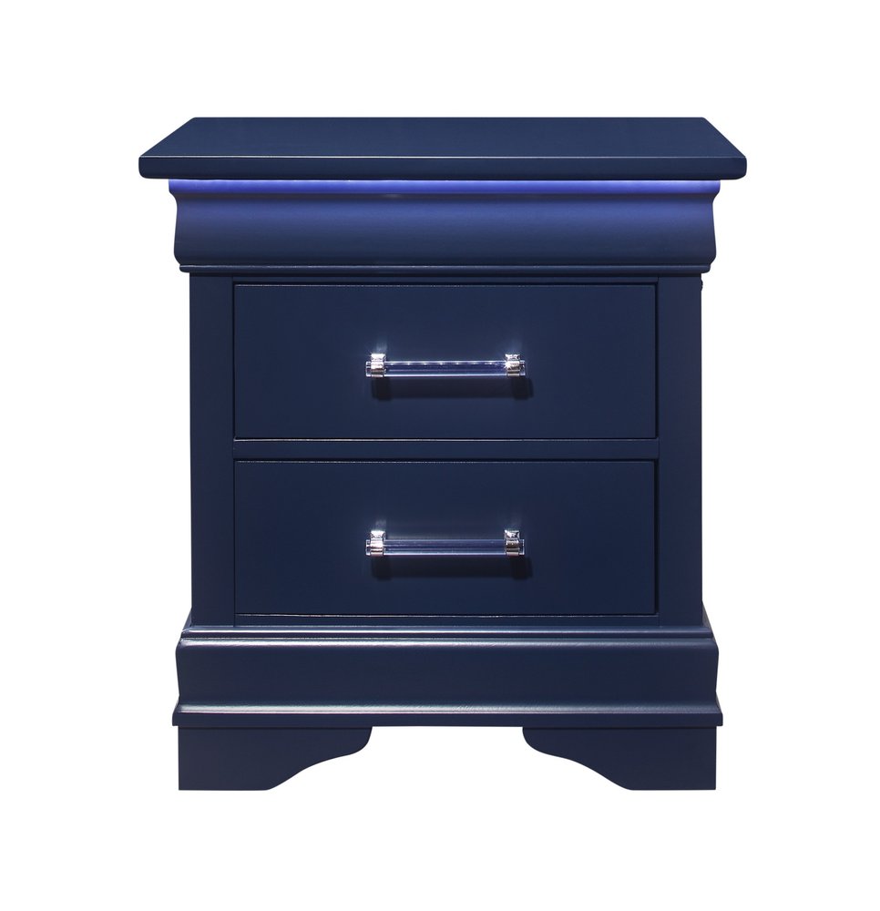 Blue Wood Lighted Two Drawer Nightstand - 24-inch