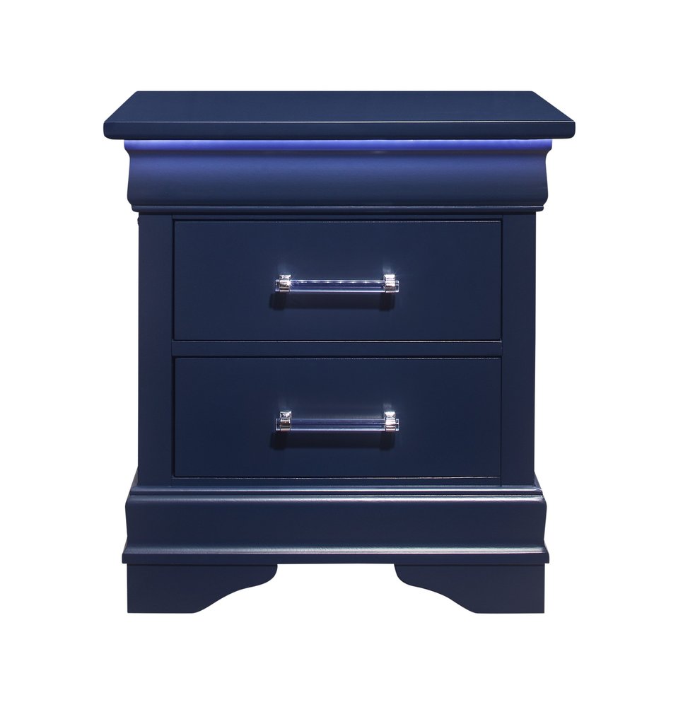 Blue Wood Lighted Two Drawer Nightstand - 24-inch