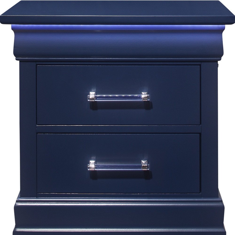 Blue Wood Lighted Two Drawer Nightstand - 24-inch