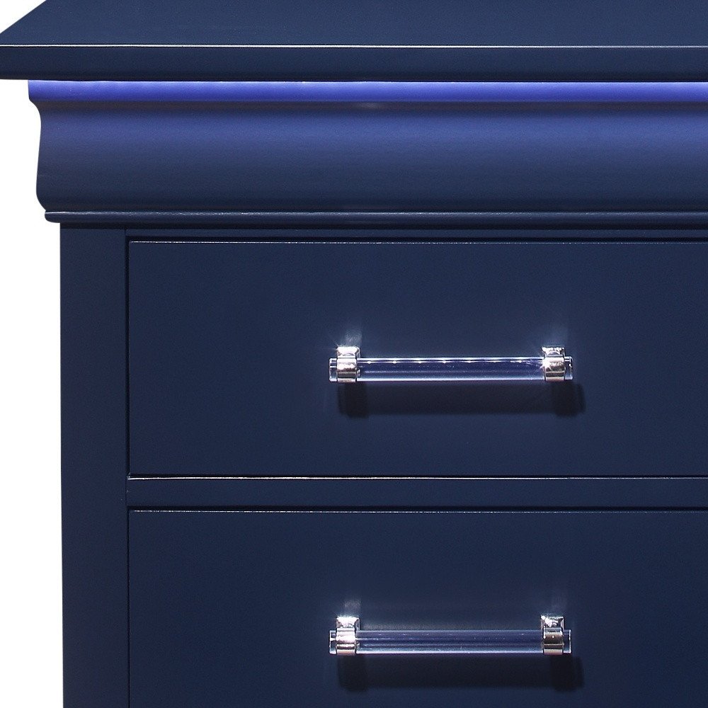 Blue Wood Lighted Two Drawer Nightstand - 24-inch