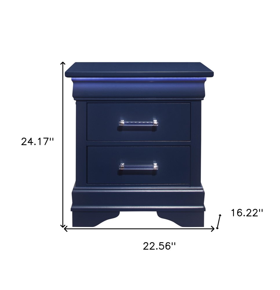 Blue Wood Lighted Two Drawer Nightstand - 24-inch