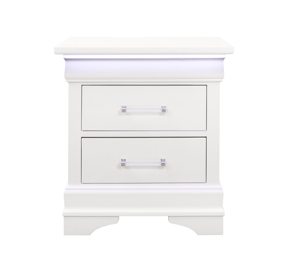 White Wood Lighted Two Drawer Nightstand - 24-inch