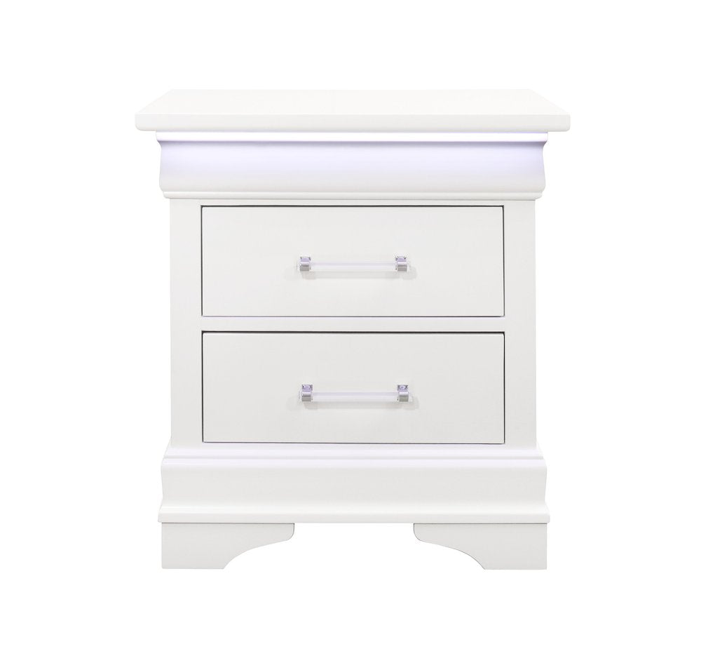 White Wood Lighted Two Drawer Nightstand - 24-inch