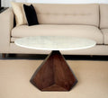 Brown and White Solid Wood and Marble Geo Coffee Table - 32-inch