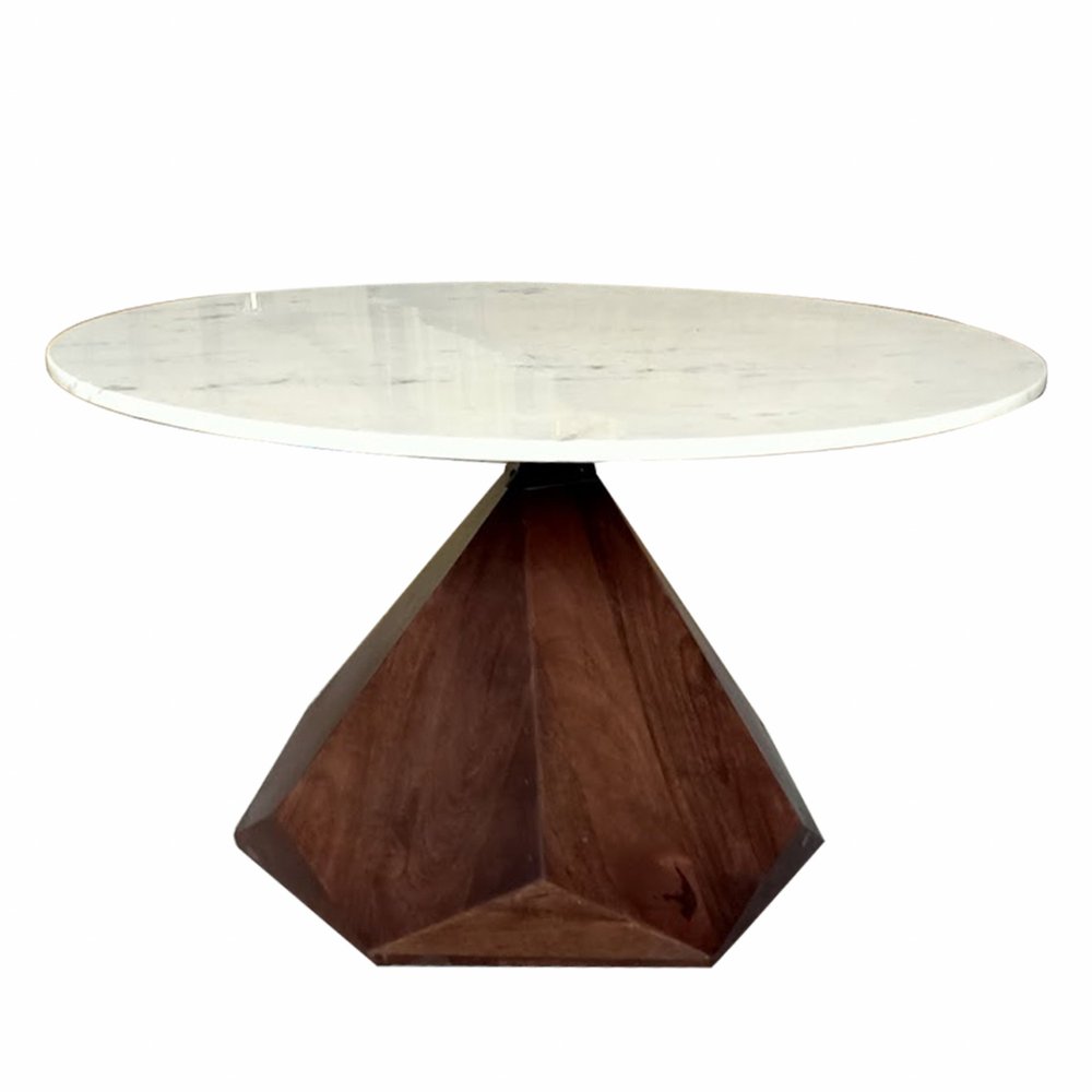 Brown and White Solid Wood and Marble Geo Coffee Table - 32-inch