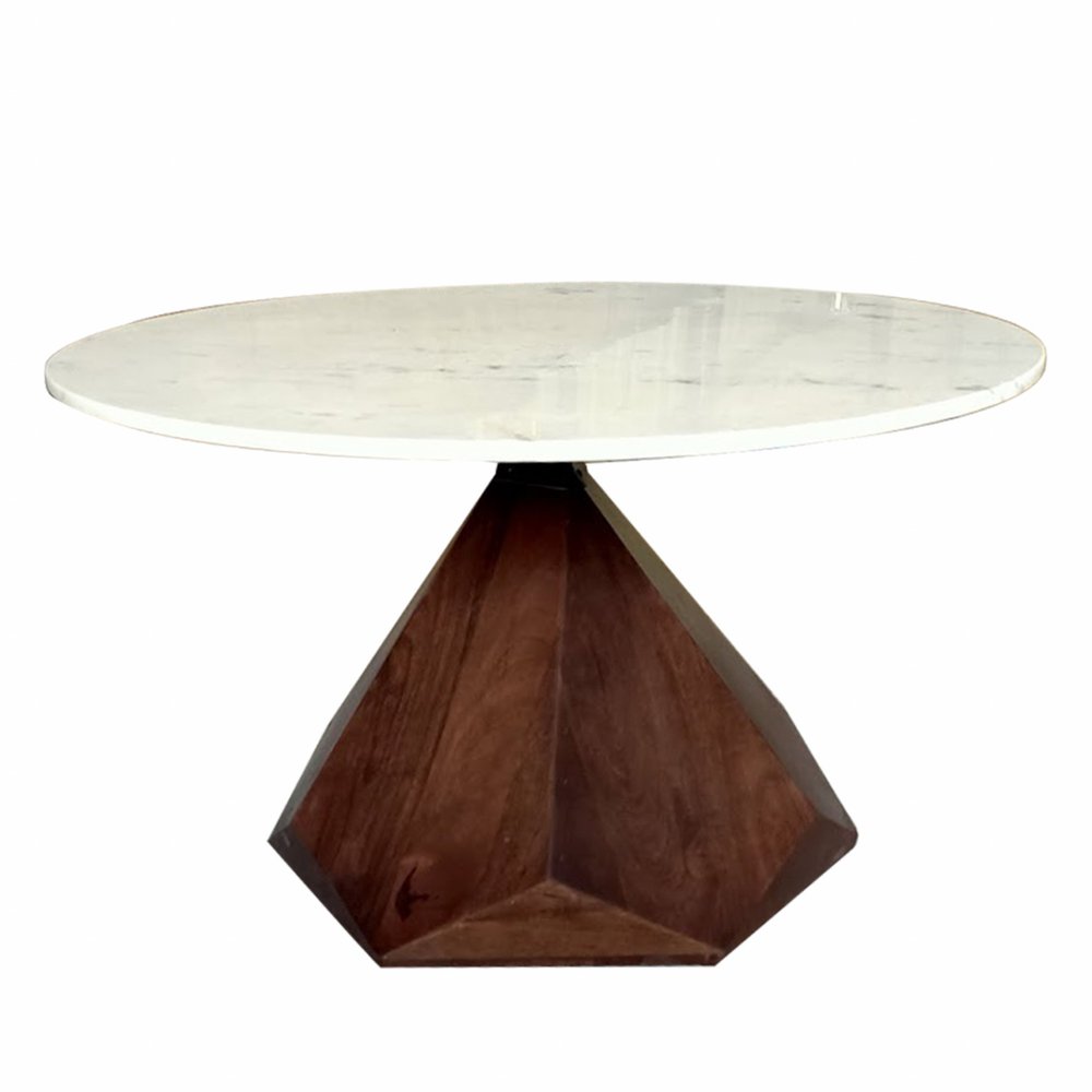 Brown and White Solid Wood and Marble Geo Coffee Table - 32-inch