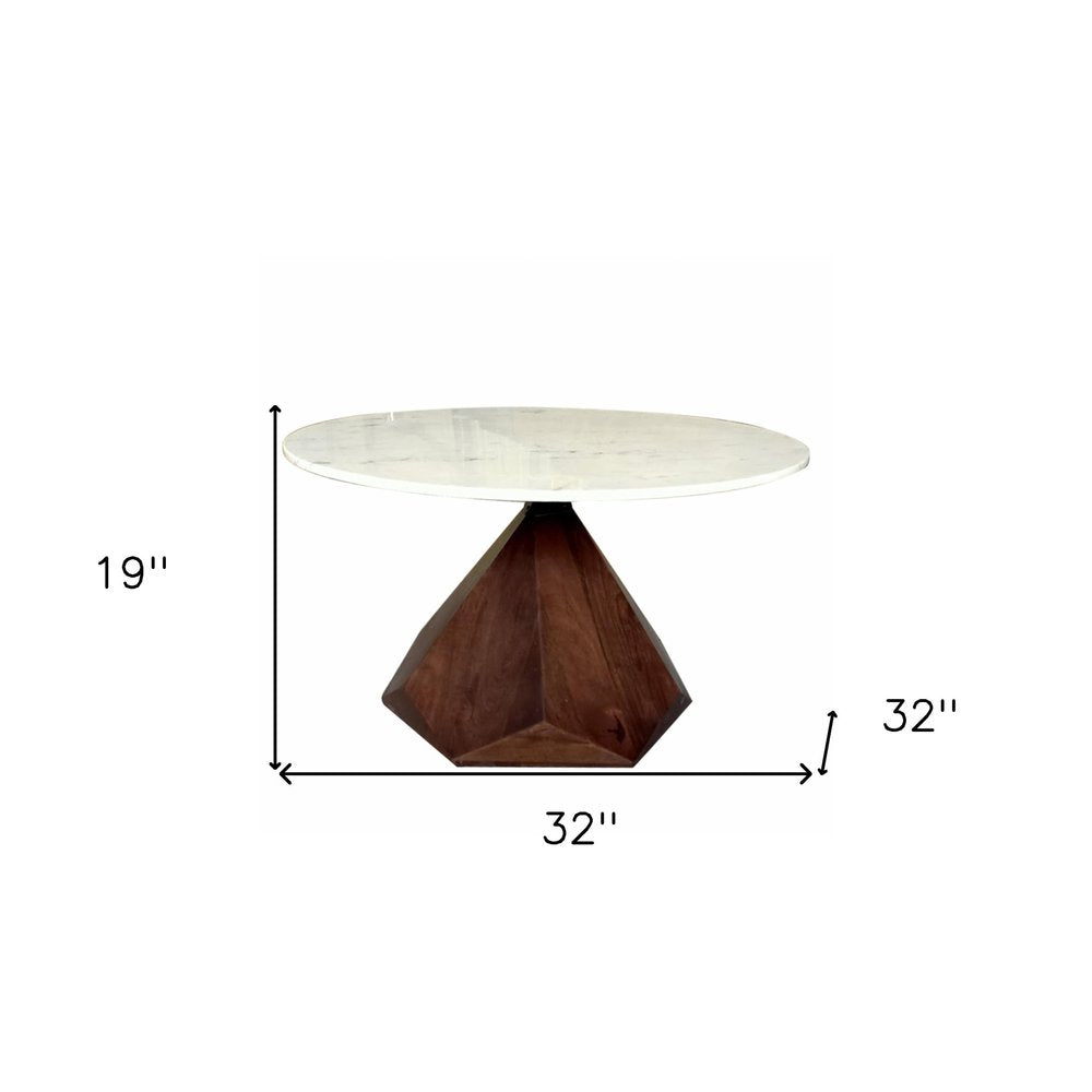 Brown and White Solid Wood and Marble Geo Coffee Table - 32-inch