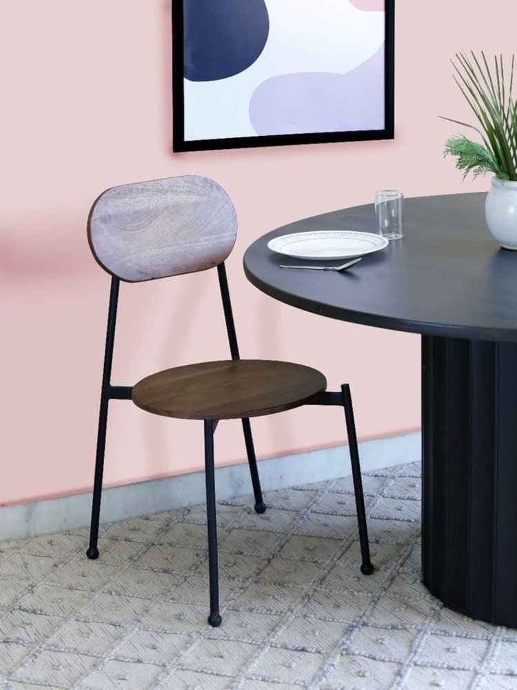Set of Two Brown and Black Metal and Wood King Louis Back Dining Side Chairs