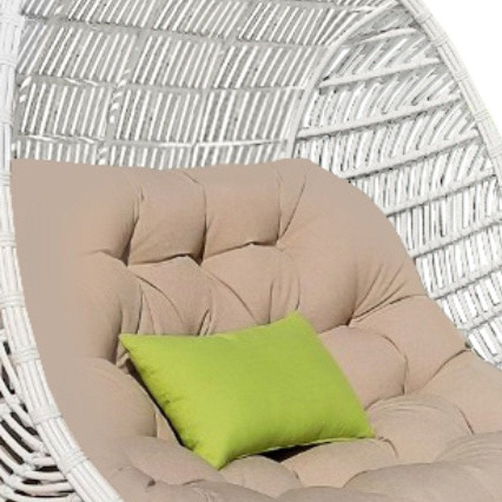 Beige and White Metal Indoor Outdoor Swing Chair with Beige Cushion