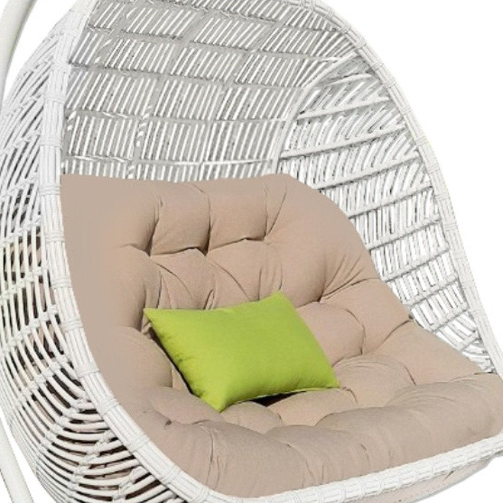 Beige and White Metal Indoor Outdoor Swing Chair with Beige Cushion