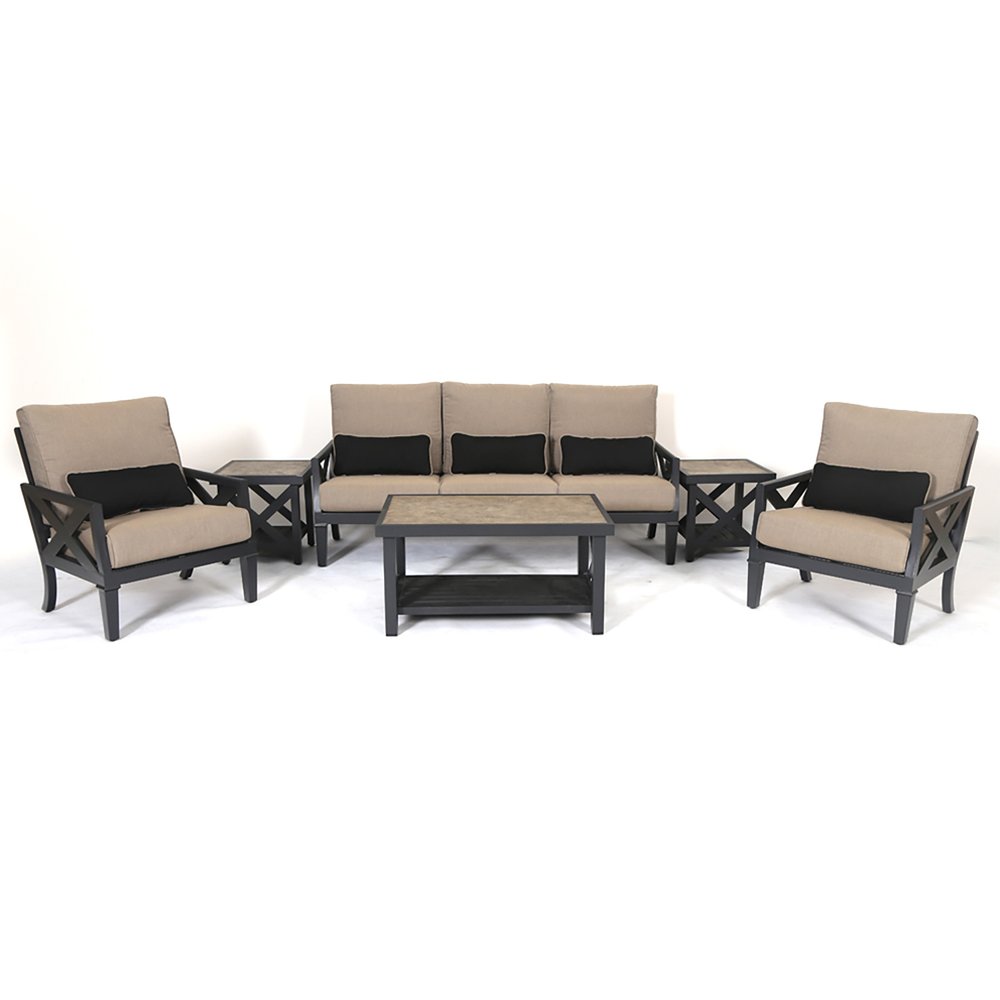 Six Piece Gray Metal Sectional Seating Group with Table