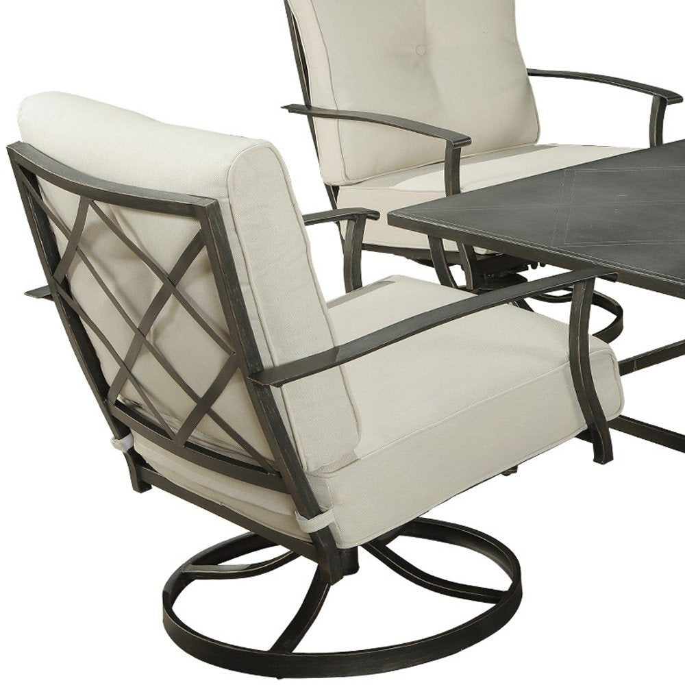 Five Piece Black and Gray Metal Outdoor Patio Set with Table