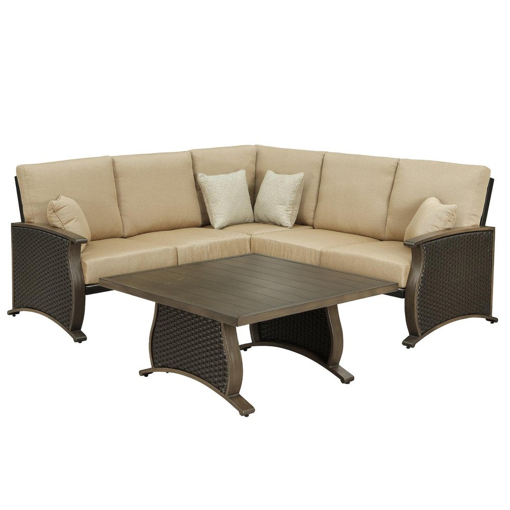 Two Piece Brown and Tan Metal Sectional Seating Group with Table
