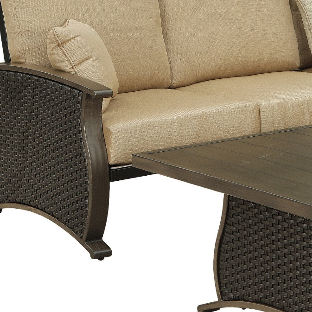 Two Piece Brown and Tan Metal Sectional Seating Group with Table