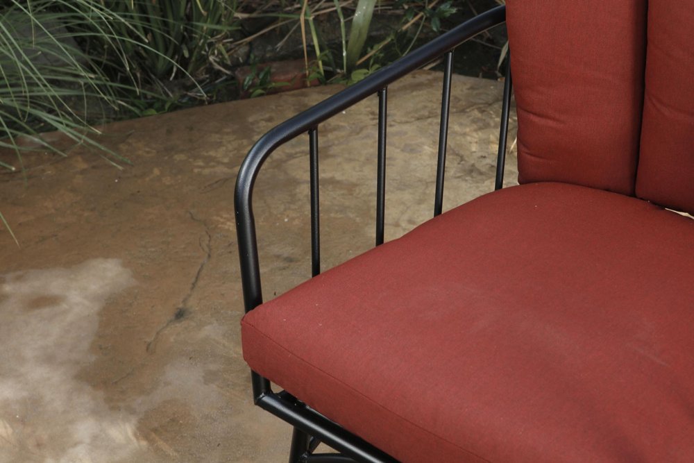Three Piece Black and Red Metal Two Person Seating Group with Table