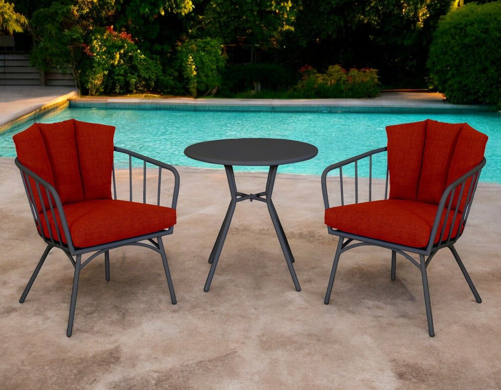 Three Piece Black and Red Metal Two Person Seating Group with Table