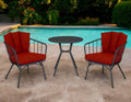 Three Piece Black and Red Metal Two Person Seating Group with Table