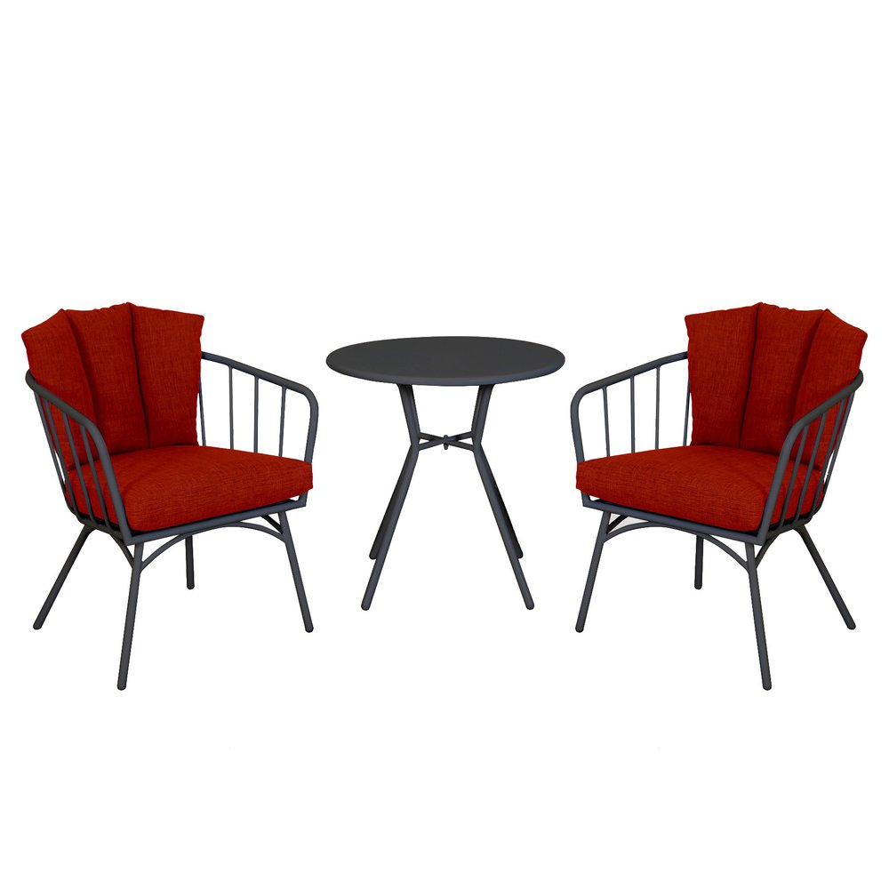 Three Piece Black and Red Metal Two Person Seating Group with Table