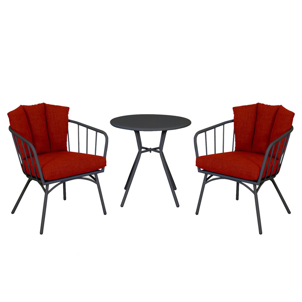 Three Piece Black and Red Metal Two Person Seating Group with Table