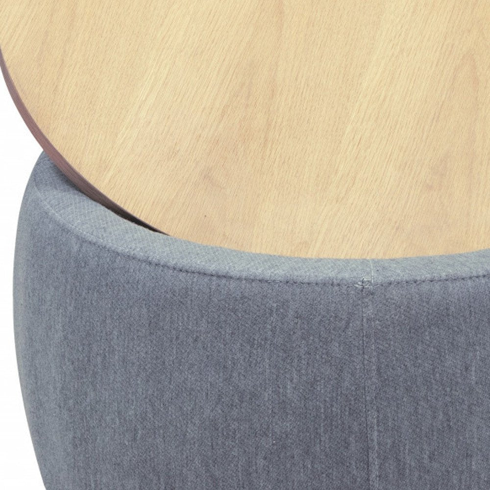 Dark Gray and Natural Fabric and Wood Reversible Tray Top Round Storage Ottoman