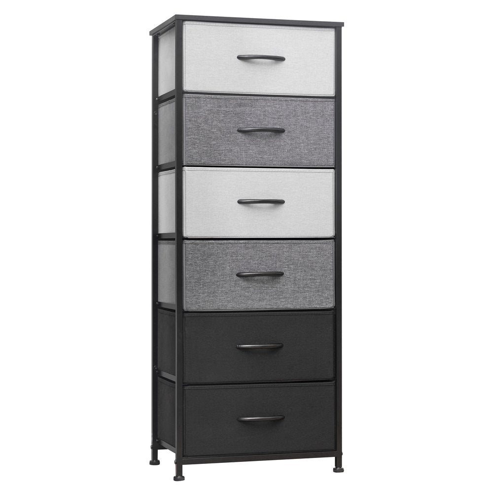Gray and Black Steel and Fabric Six Drawer Chest - 18-inch