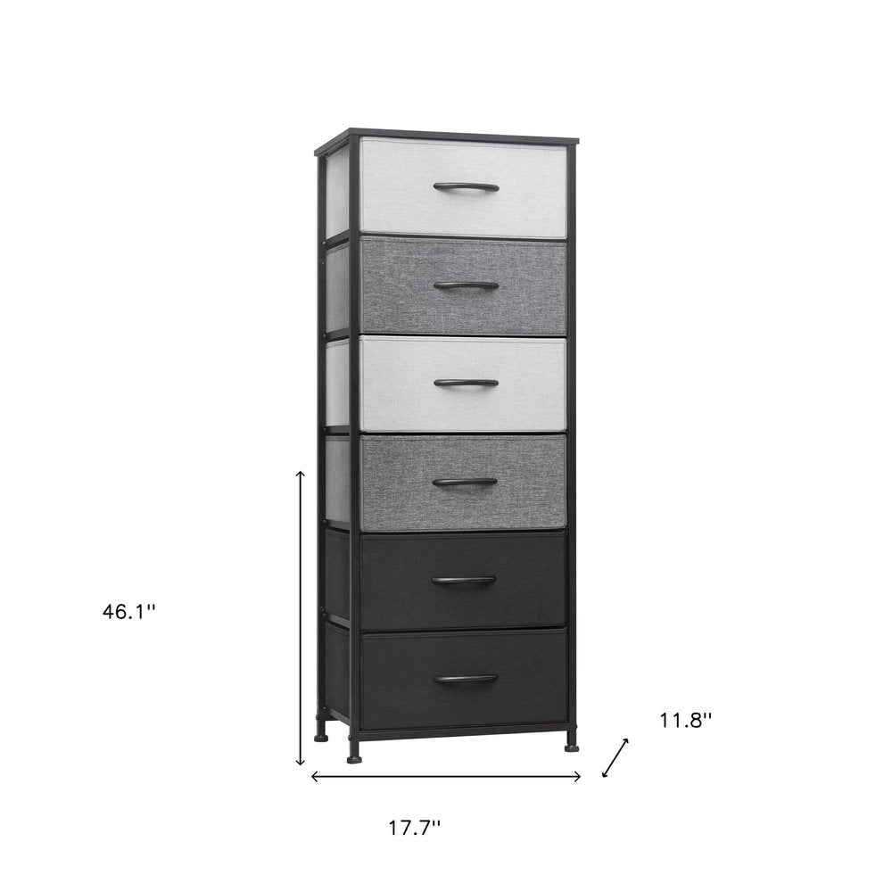 Gray and Black Steel and Fabric Six Drawer Chest - 18-inch