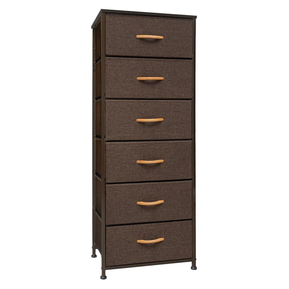 Brown Steel and Fabric Six Drawer Chest - 18-inch