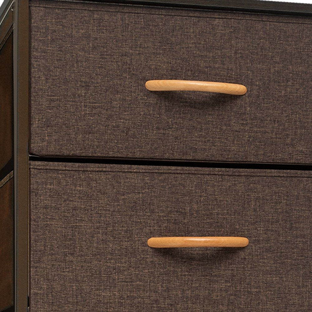 Brown Steel and Fabric Six Drawer Chest - 18-inch