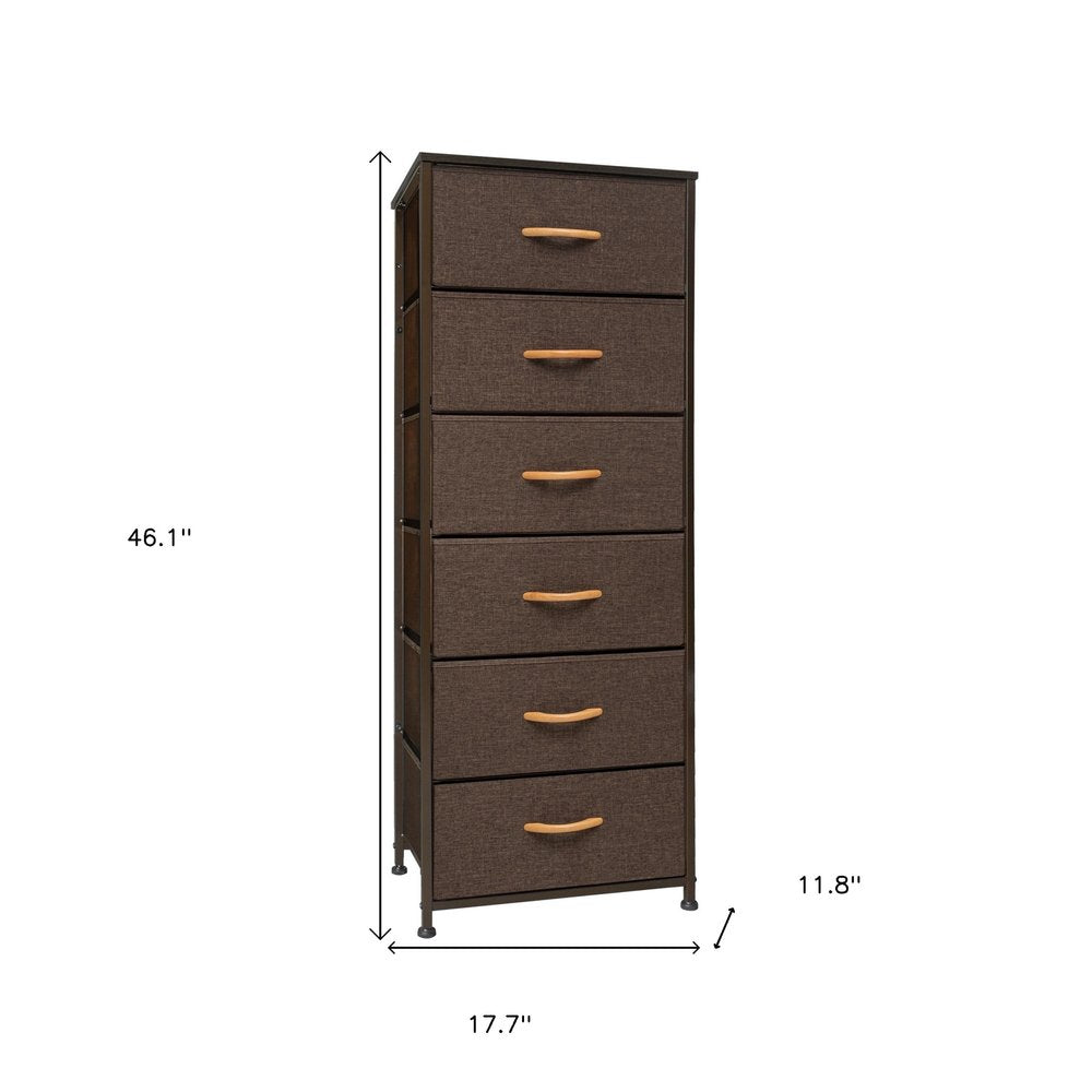 Brown Steel and Fabric Six Drawer Chest - 18-inch
