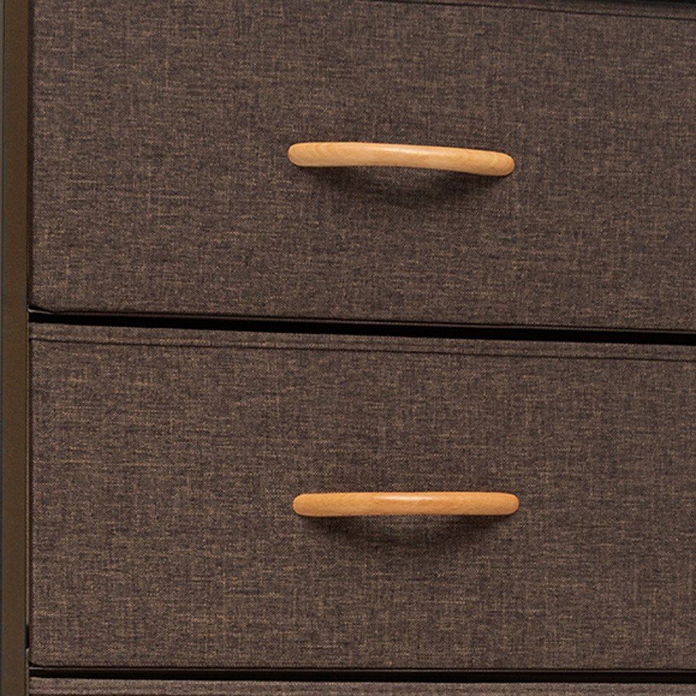 Brown Steel and Fabric Six Drawer Chest - 18-inch