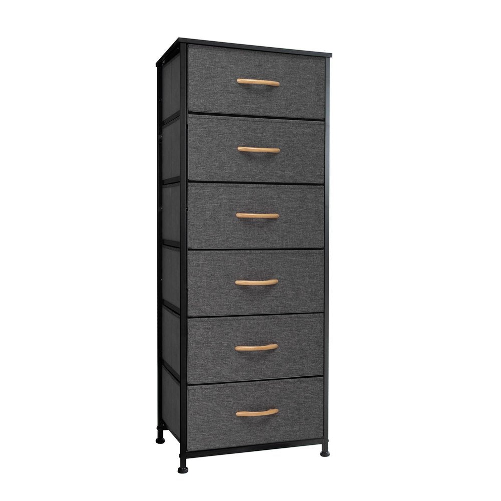 Set of Six 18 Black and Gray Fabric and Steel Six Drawer Dresser