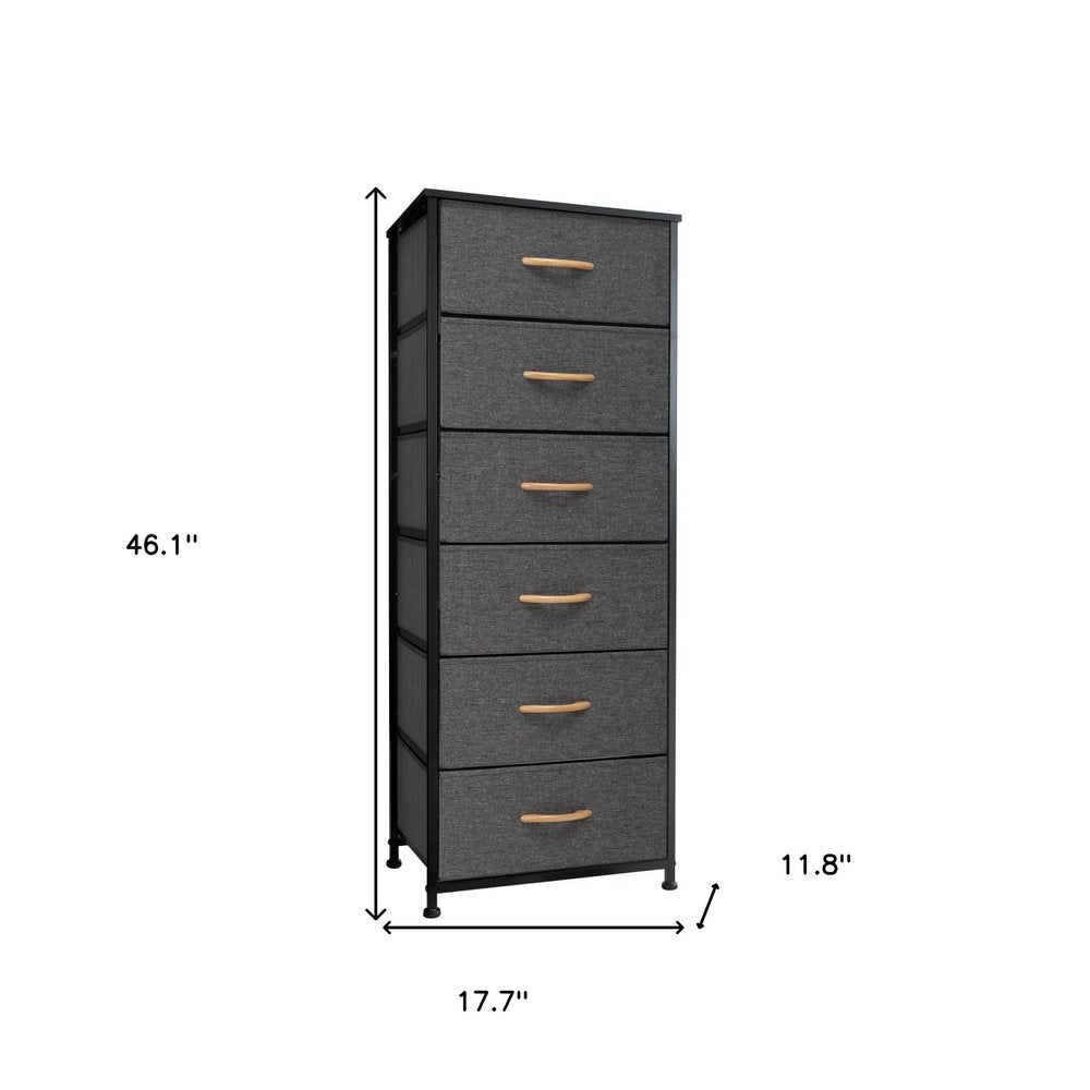 Set of Six 18 Black and Gray Fabric and Steel Six Drawer Dresser