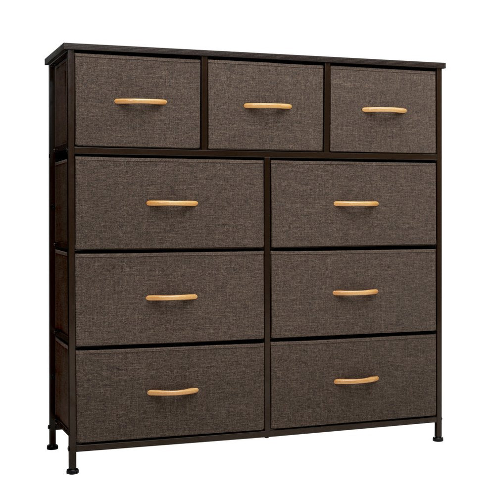 Brown Steel and Fabric Nine Drawer Triple Dresser - 39-inch