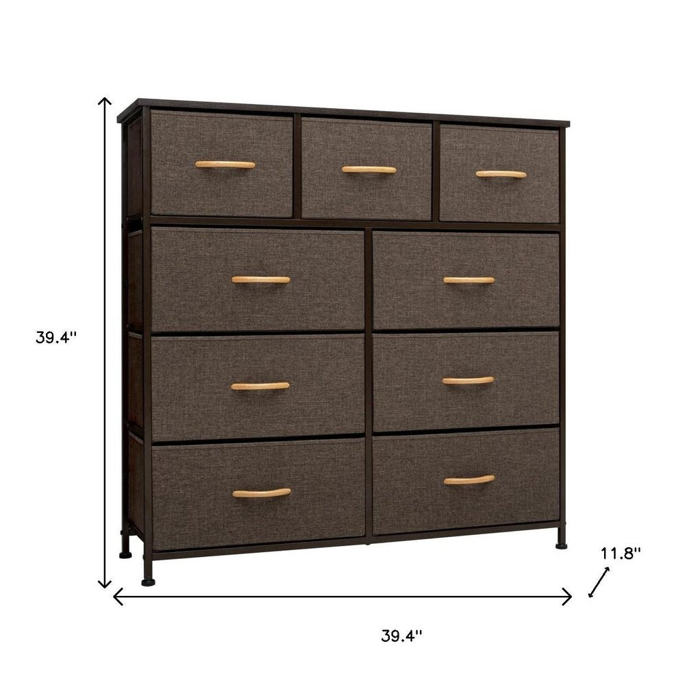 Brown Steel and Fabric Nine Drawer Triple Dresser - 39-inch