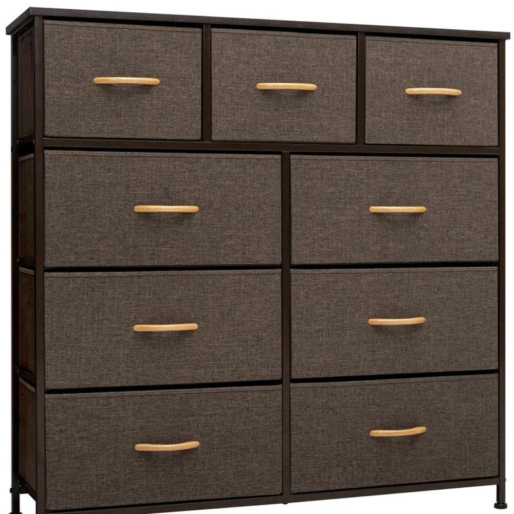 Brown Steel and Fabric Nine Drawer Triple Dresser - 39-inch