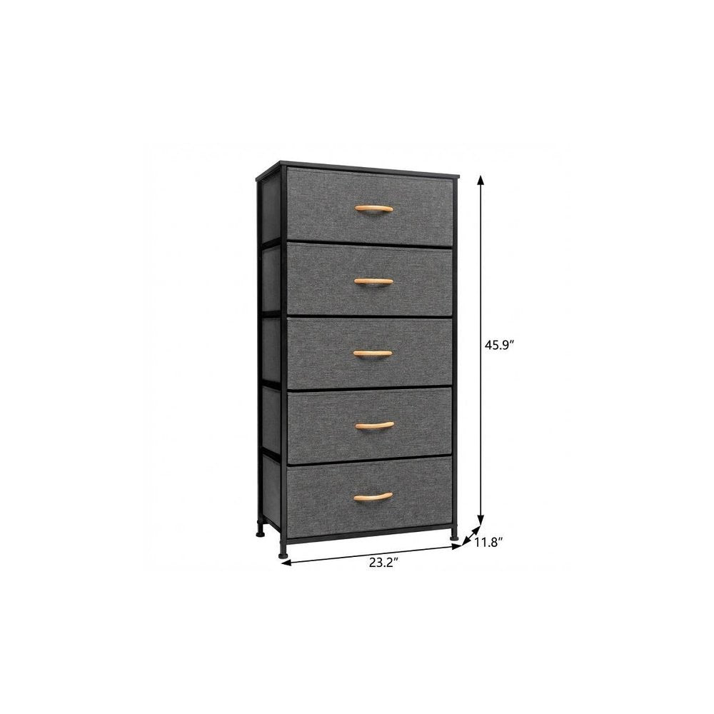 Gray and Black Steel and Fabric Five Drawer Chest - 23-inch