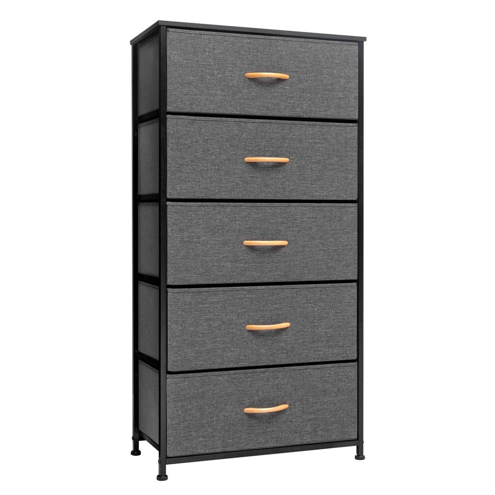 Gray and Black Steel and Fabric Five Drawer Chest - 23-inch