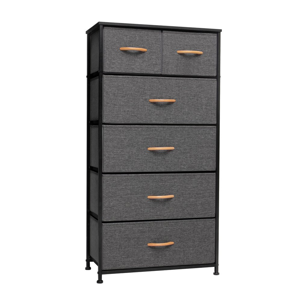 Gray and Black Steel and Fabric Six Drawer Chest - 23-inch