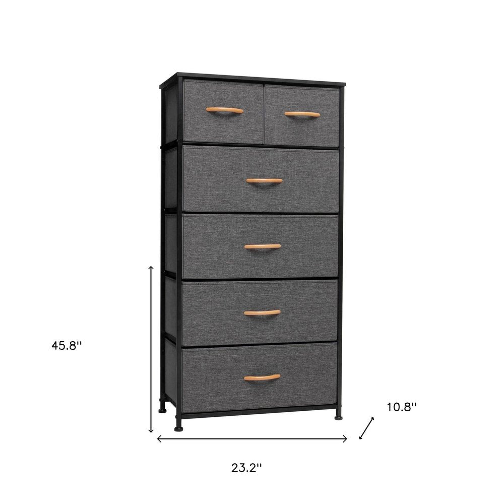 Gray and Black Steel and Fabric Six Drawer Chest - 23-inch