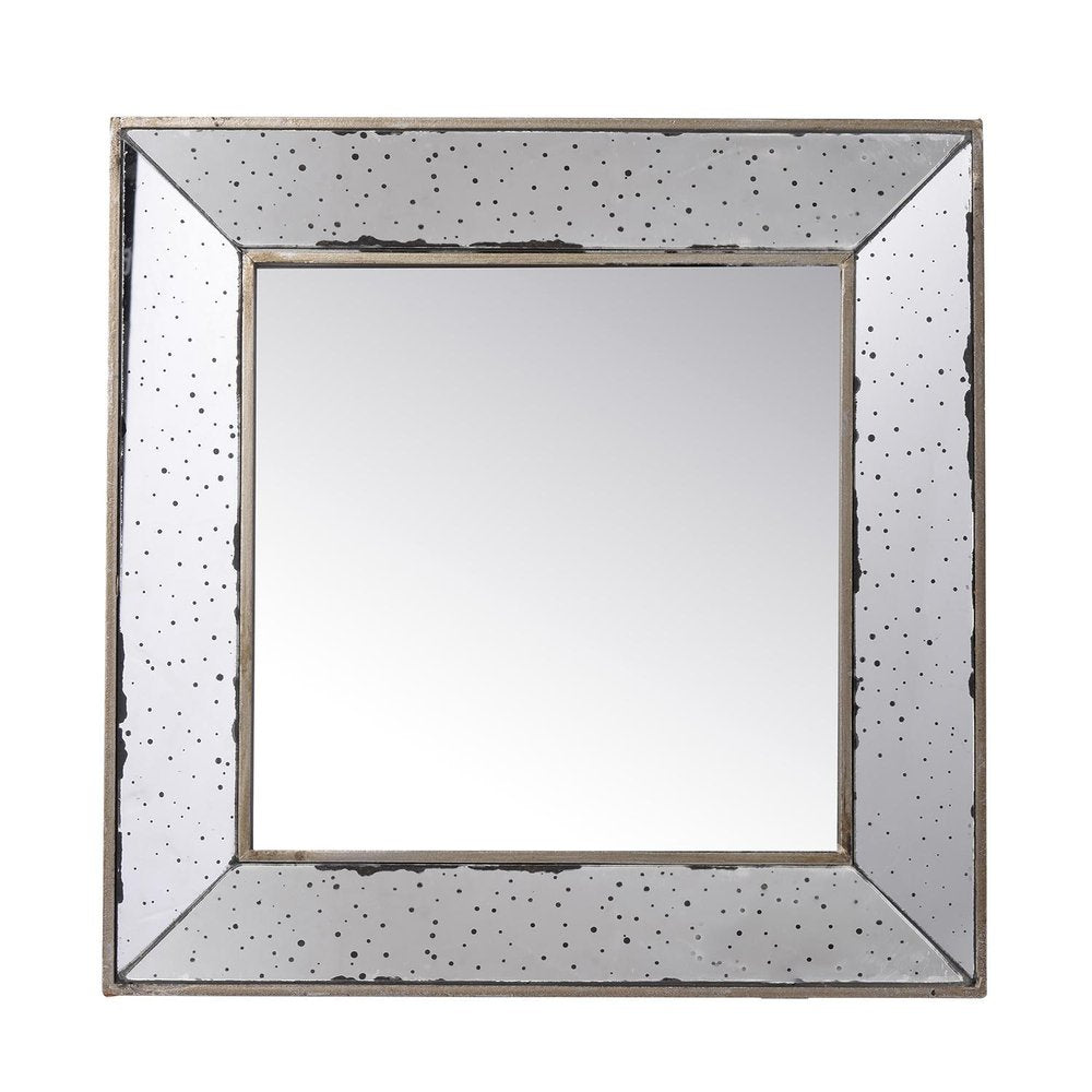 Brown Square Metal Framed Antiqued Glass Accent Mirror - 18-inch