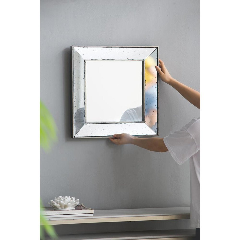 Brown Square Metal Framed Antiqued Glass Accent Mirror - 18-inch