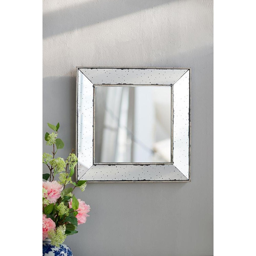 Brown Square Metal Framed Antiqued Glass Accent Mirror - 18-inch