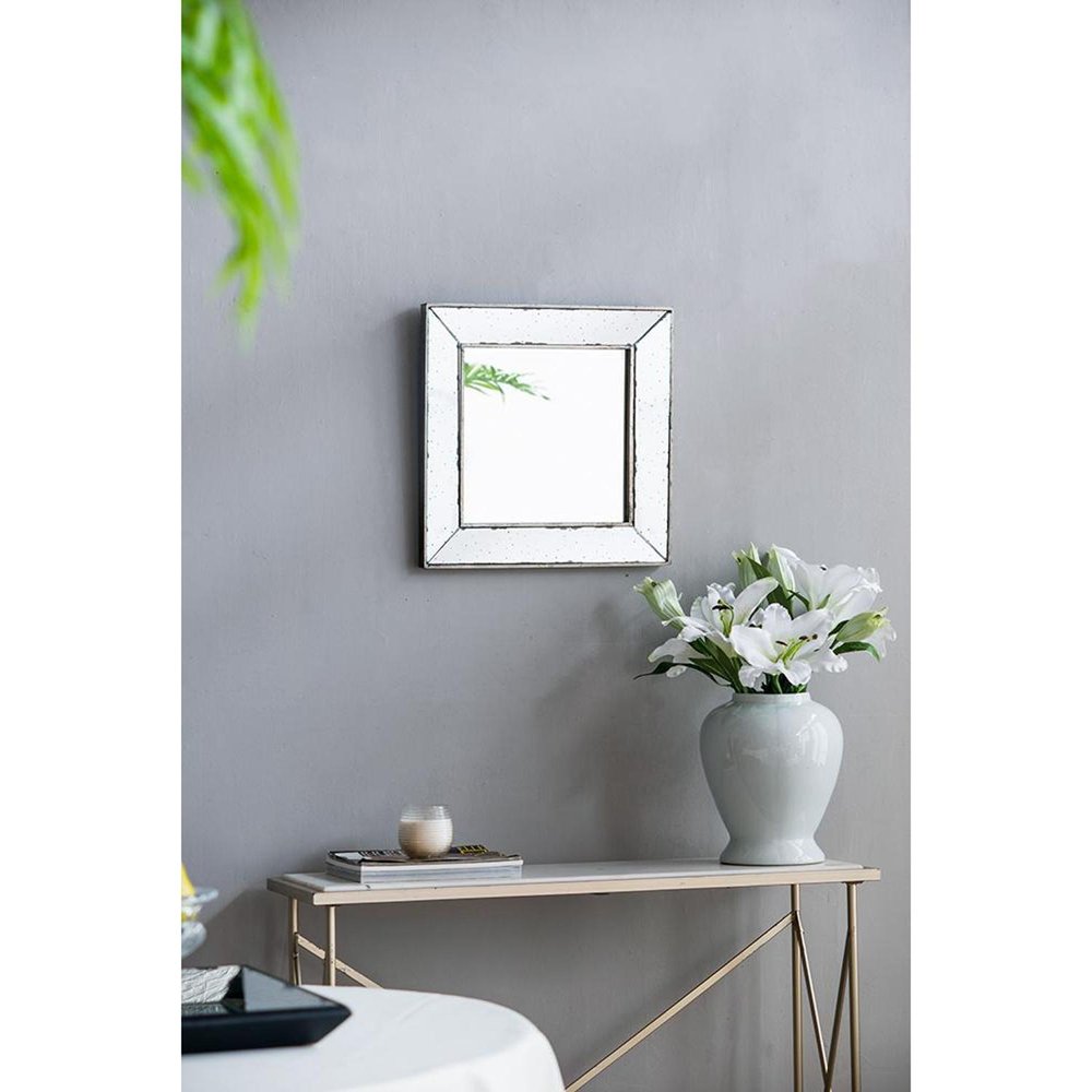 Brown Square Metal Framed Antiqued Glass Accent Mirror - 18-inch