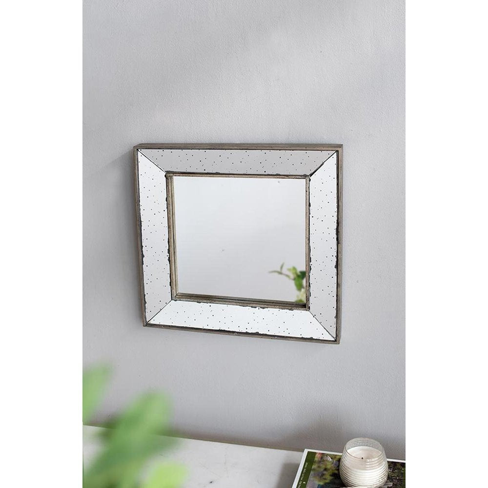 Brown Square Metal Framed Antiqued Glass Accent Mirror - 18-inch