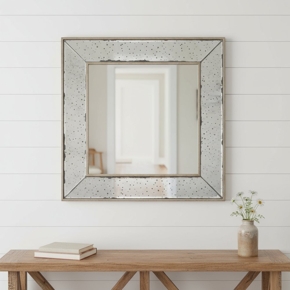 Brown Square Metal Framed Antiqued Glass Accent Mirror - 18-inch